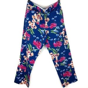 Lands' End Cobalt Blue Floral Print Chino Crop Pants Women's Size 8